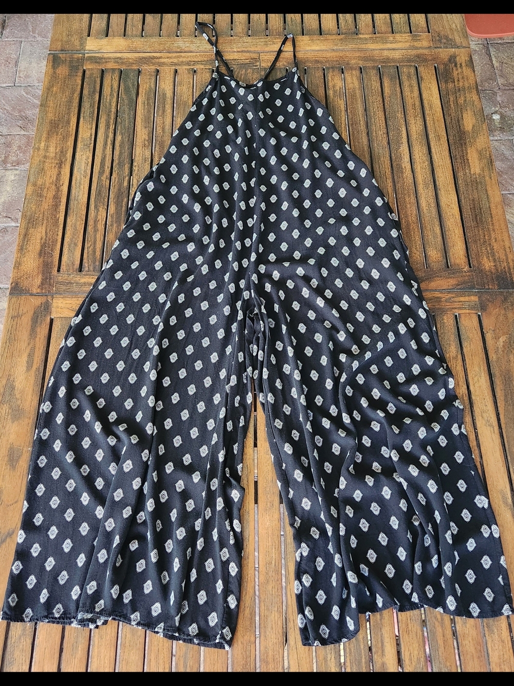 Women's TALULAH Black & White Printed Wide-Leg Spaghetti-Strap Jumpsuit Sz Large